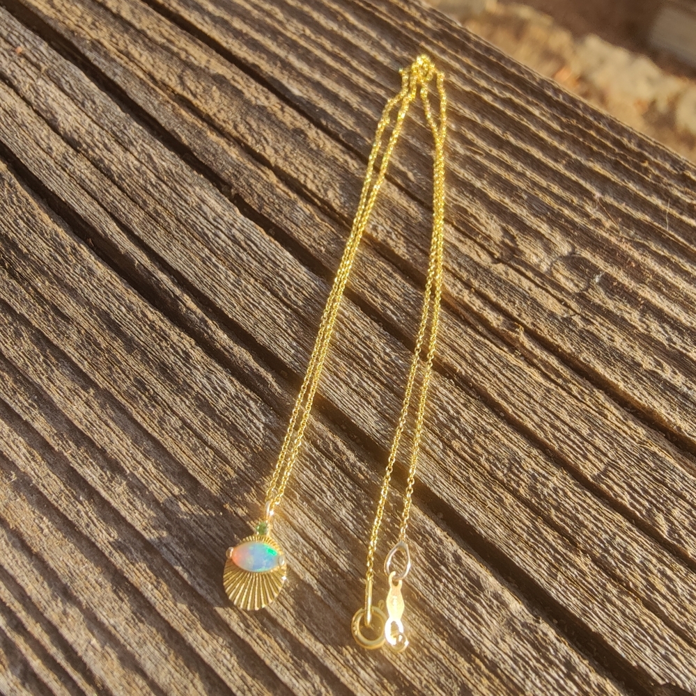 Gold Pendant Necklace with Opal Accent